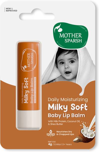 Mother Sparsh Milky Soft Lip Balm for Babies, Nourishes Dry Chapped Lips With Milk Protein Coconut