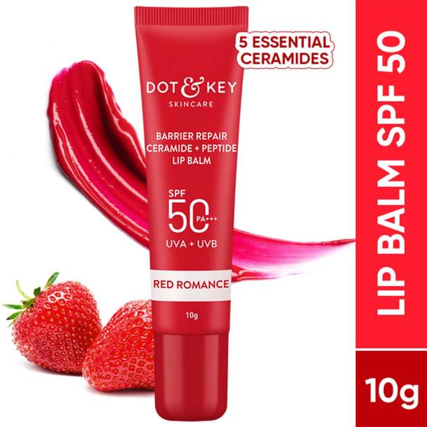 Dot & Key Ceramide & Peptide Barrier Repair Lip Balm SPF 50, PA+++|Red Romance|Soft Tinted Strawberry