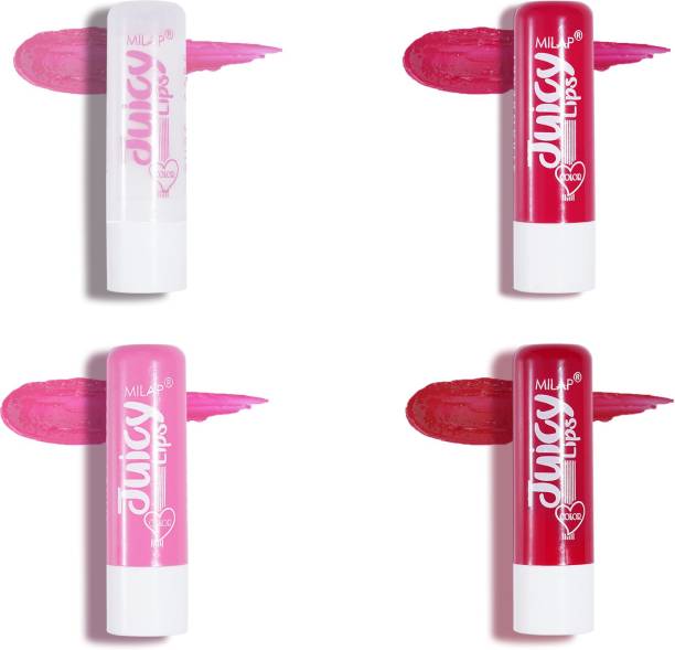 MILAP Juicy Lip Balm with SPF 15, 12 HR Moisture & Shine, Smooth Dry & Chapped Lips Cherry, Strawberry, Candy Floss, Pure Care