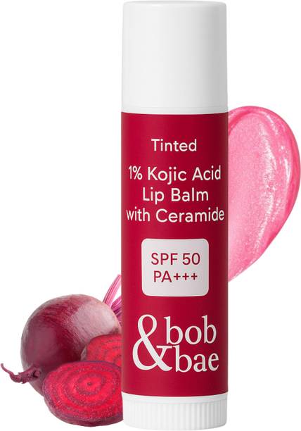 bob and bae 1% Kojic Acid Lip Balm with SPF 50+ | Lip Brightening & Hydrating - 5 g Tinted