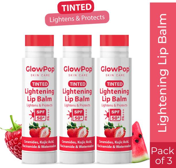 GlowPop Lightening Tinted Ceramide Lip Balm with SPF50 PA+++ -Kojic Acid & Niacinamide 3 Raspberry