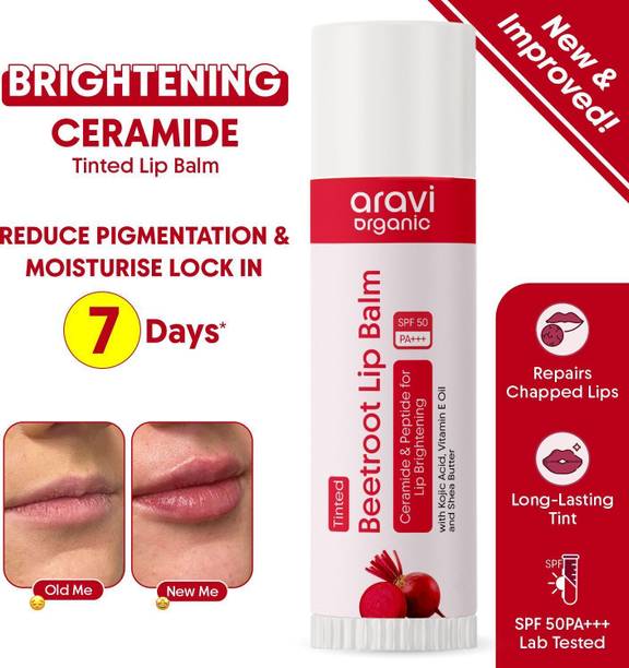 अरावी ऑर्गेनिक Tinted Lip Balm With SPF 50 PA+++ -Kojic Acid & Ceramide - For Lip Brightening