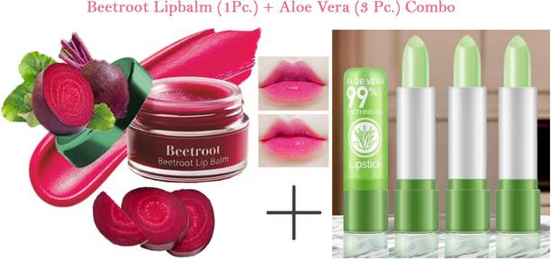 xeymak Beetroot Lip Balm 1 pc and Aloe Vera 3 Pc lip combo Beetroot, Aloe Vera