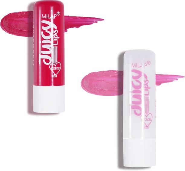 MILAP Juicy Lip Balm with SPF 15, 12 HR Moisture & Shine, Sooth Dry & Chapped Lips Strawberry and Pure Care