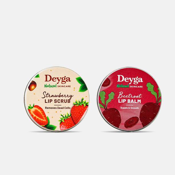 Deyga Lip Balm Combo (Lip Balm + Lip Scrub) Lightens Pigmentation Beetroot Lip Balm, Strawberry Lip Scrub Pack of: 2, 20 g