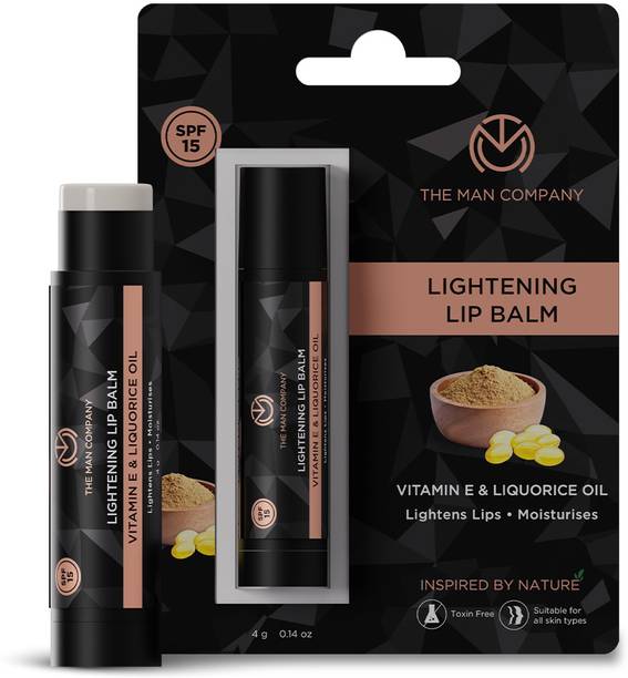 THE MAN COMPANY Lightening Lip Balm | Vitamin E, Liquorice & Coconut Oil | Provides Lip Care to Dry, Chapped & Dark Lips | Moisturizes, Nourishes, Softens Lips - 4gm Liquorice Oil