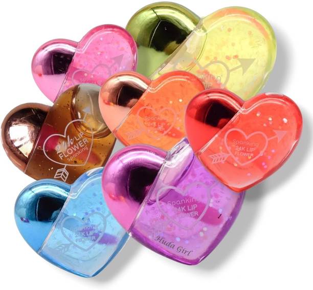 Huda Girl Beauty Moisturizing And Hydrating Cute Sequin Heart Shape Lip Gloss Oil Set Of 4