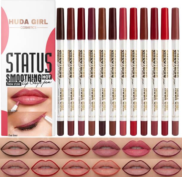 Huda Girl 12 Lipliner Pencil Set & Waterproof Eyeliner | Smooth Glide, Long-Lasting Wear