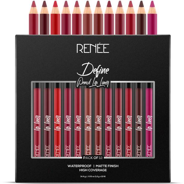 रिनी Ultra Define Matte Lip Liner, Long Lasting, Full Coverage - Set of 12
