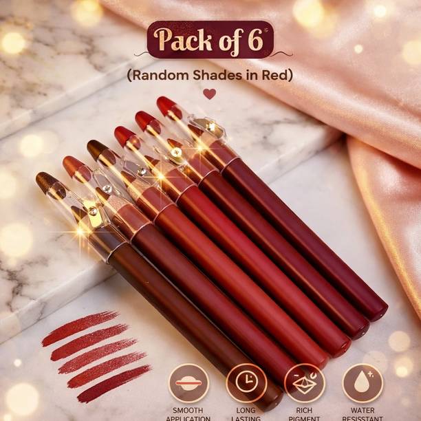 FIDAH Premium Matte Lip Liner Set (Pack of 6) | Lip Pencil with Built-in Sharpener