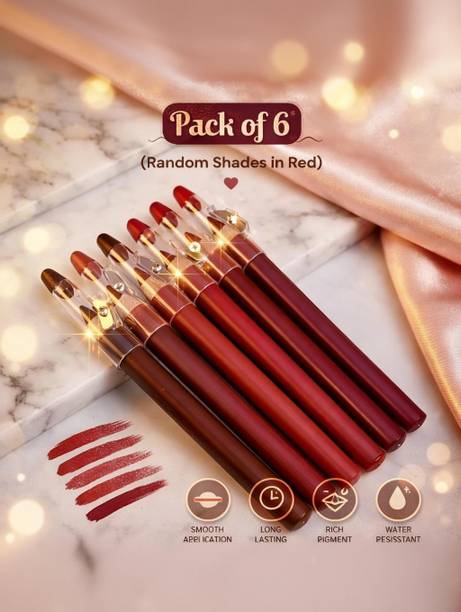 FIDAH Premium Matte Lip Liner Set (Pack of 6) | Lip Pencil with Built-in Sharpener