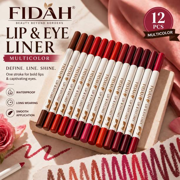 FIDAH 12 Pcs Multicolor Lip & Eye Liner Pencil Set | Waterproof & Long Lasting