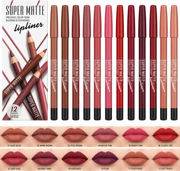 Kites beauty 12-Color Lip Liner Pencil Set for Women & Girls Waterproof Long Lasting Matte