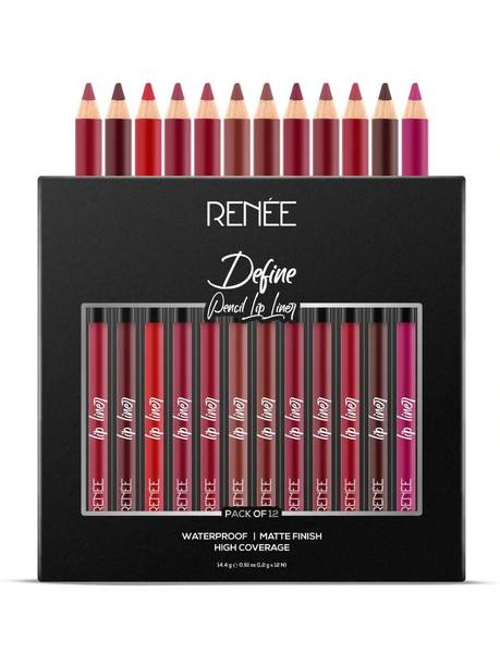 Renee Ultra Define Matte Lip Liner, Long Lasting, Full Coverage - Set of 12