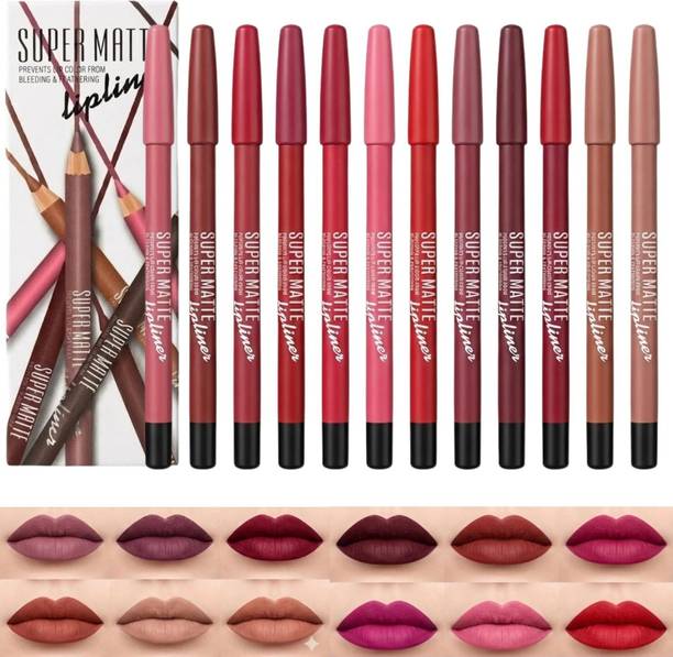 HUDA CRUSH 12-Color Lip Liner Pencil Set for Women & Girls Waterproof Long Lasting Matte
