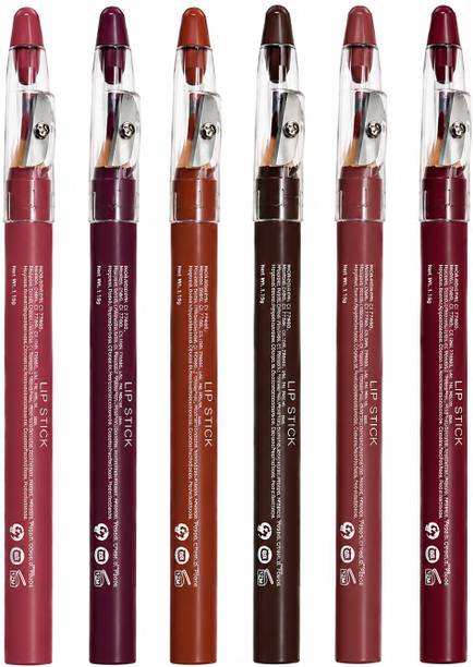 MACMOJI Matte Lipstick Crayon – 6 Shades Velvet Finish Lipstick Pencil – Sharpener Cap
