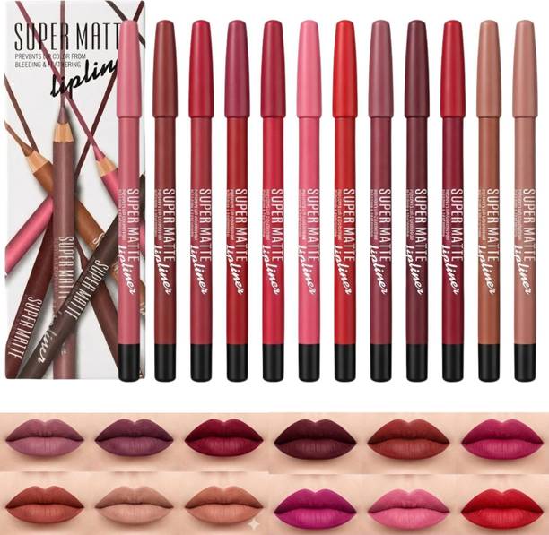 HUDA CRUSH 12-Color Lip Liner Pencil Set for Women & Girls Waterproof Long Lasting Matte