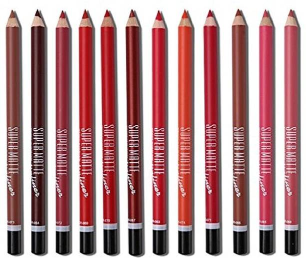asija makeovers Best Waterproof Super Matte Lip Liner Pencil, Matte Finish,Set Of 12