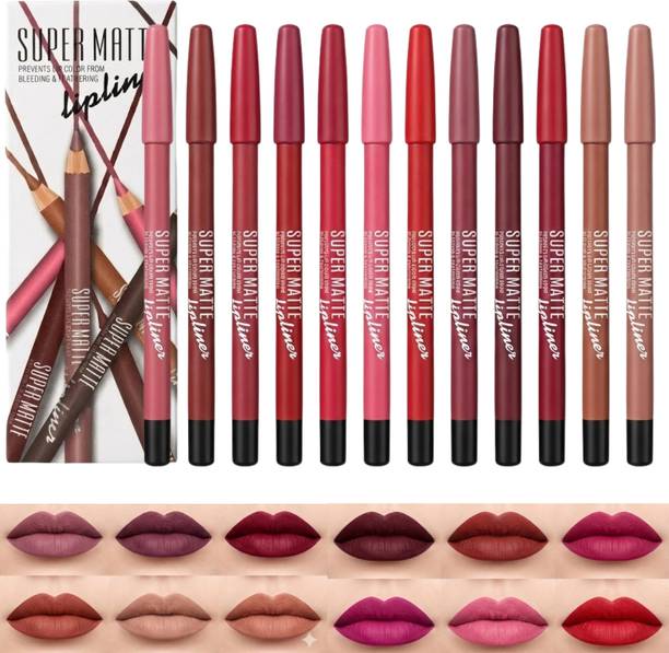 HUDA CRUSH 12-Color Lip Liner Pencil Set for Women & Girls Waterproof Long Lasting Matte