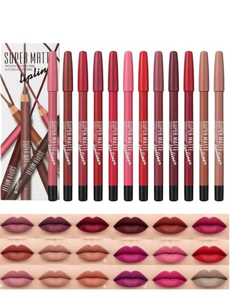 Marie Huda 12-Color Lip Liner Pencil Set for Women & Girls Waterproof Long Lasting Matte