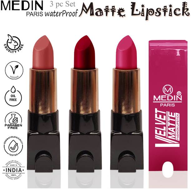MEDIN Paris Velvet Matte Lipsticks long Lasting Combo Set 3