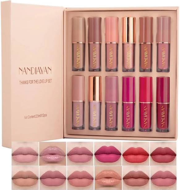 Nandiayan Velvet Matte Liquid Lipstick 12Pcs Combo Set for Women