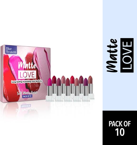 BLUE HEAVEN Matte Love Long Lasting Hydrating Mini Lipsticks for women combo pack of 10