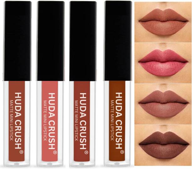 HUDA CRUSH BEAUTY Professional Color Sensational Liquid Lipstick Combo Pack, Set of 4 Mini Lipsticks, Super Stay Matte Finish Lip Color (Nude Edition)