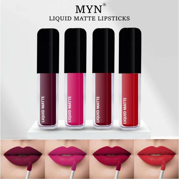 MYN Beauty Matte Liquid Lipstick Non Transfer Combo pack of 4 Lipsticks for Women