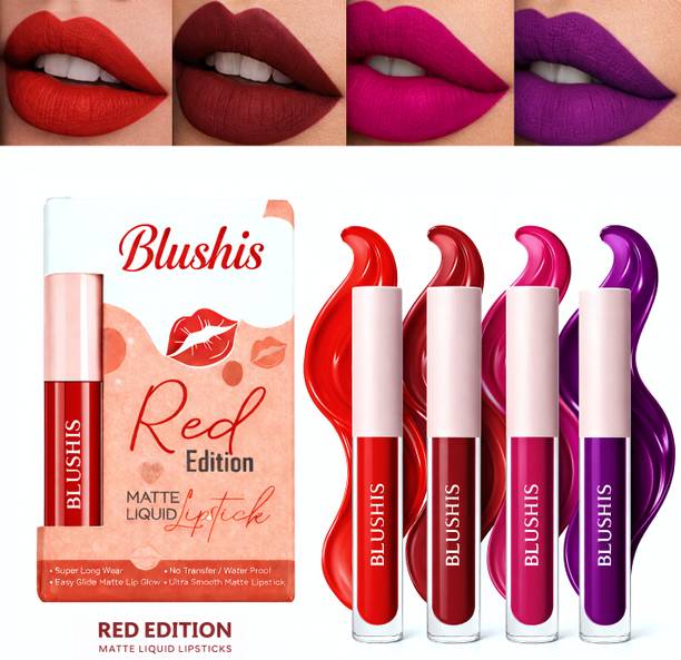 BLUSHIS Liquid Lipstick Set | Waterproof | No Transfer | Longlasting | Pack of 4 Shades