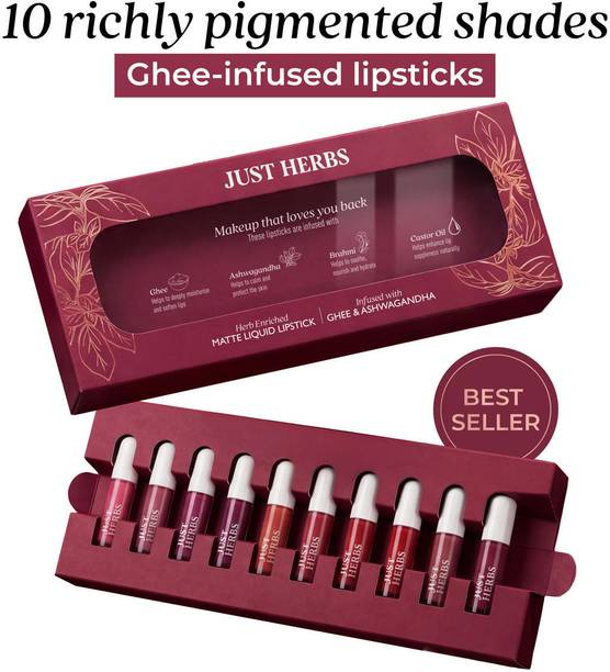 Just Herbs Herb-Enriched Matte Liquid Lipstick Set of 10 | Long-Lasting & Non-Drying