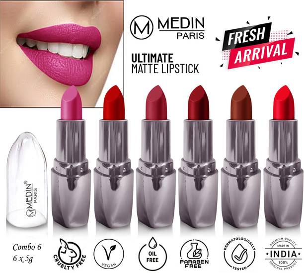 MEDIN Paris Crystal White matte lipsticks Long Lasting makeup combo set of 6 color