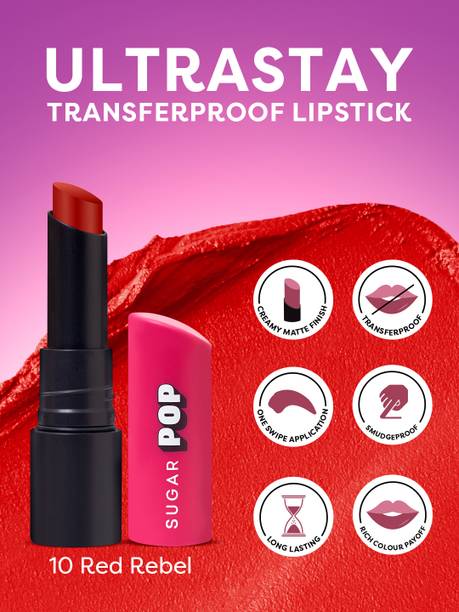 शुगर पॉप Ultrastay Transferproof Lipstick 10 Red Rebel - Waterproof | Smudgeproof