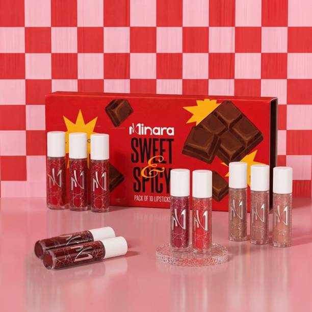MINARA Matte Liquid Lipstick Pack of 10 - Reds & Nudes