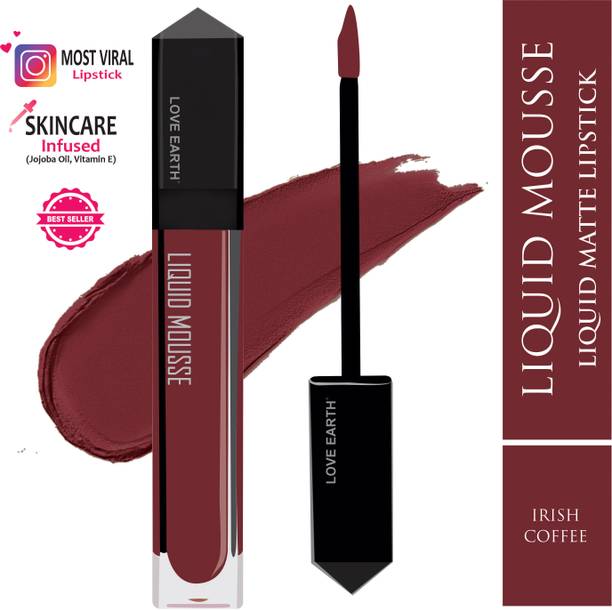 LOVE EARTH Liquid Mousse Lipstick - Irish Coffee Matte Finish, Lasts Up to 12 hours