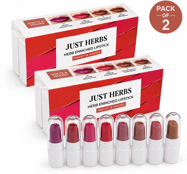 Just Herbs Ayurvedic Lipstick Micro Mini Kit | 8 Matte | Long Lasting Travel - Friendly