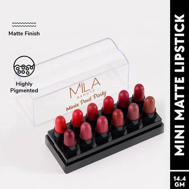 MILA BEAUTÉ Minis Pout Party Matte Lipstick | Highly Pigmented Mini Lipsticks Set of 12 Pcs