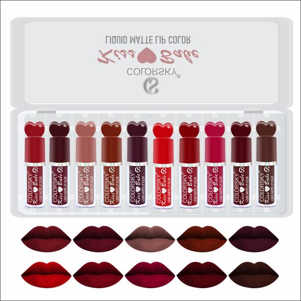 कलर स्की Kiss Babe Liquid Matte Lipstick Set 10Pcs- Long-Lasting Waterproof Smudge proof