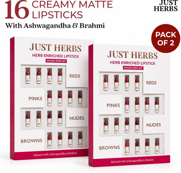 Just Herbs Ayurvedic Lipstick Micro-Mini Kit - 16 Shades Pack Of 2