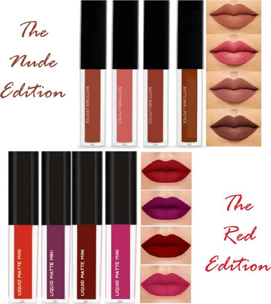 Mom's Pride Essentials Beauty SuperStay WaterProof Sensational Liquid Matte Red+Nude Lipstick Set of 8