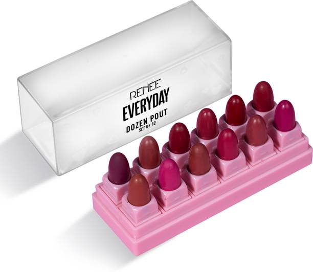 रेनी Everyday Dozen Pout Mini Lipsticks, Matte, Long-Lasting Set of 12 With Vitamin E