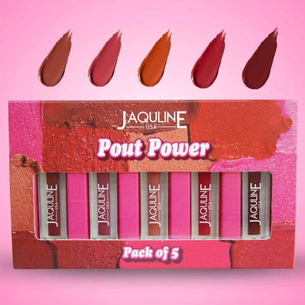 JAQULINE USA Pout Power Set of 5 Liquid Lipstick – Hydrating & Transfer-Proof