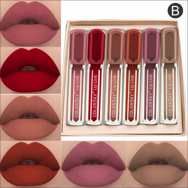 Color Sky Lip Link Liquid Lipstick Pack of 6 | Waterproof & Smudgeproof Matte Lipstick