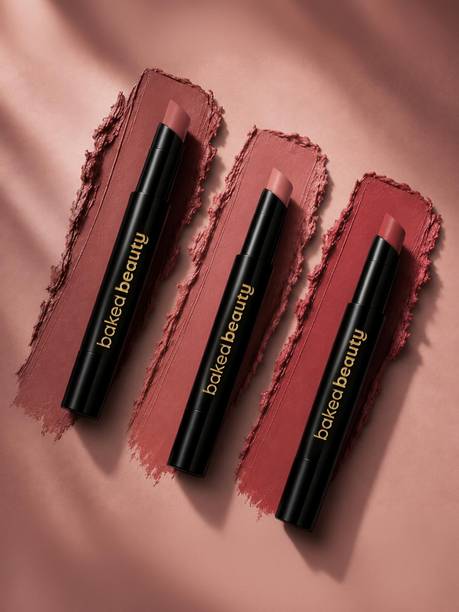 BAKED BEAUTY Lip Crayon Lipstick Pack of 3 with Nourishing Formula, Mocha Talk