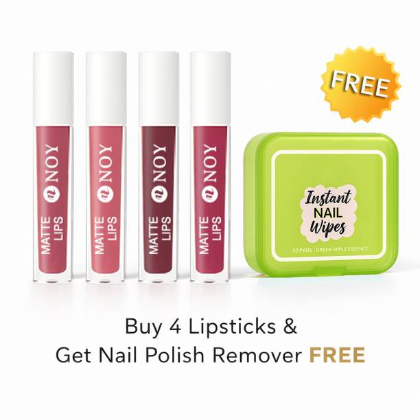 NOY Matte Lipstick Velvet Smooth Finish Free Nail Paint Remover Cotton Pack