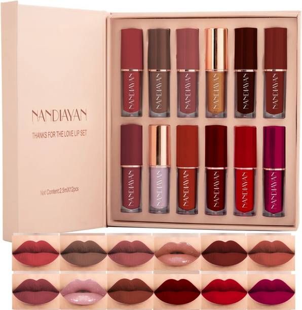 Nandiayan by Colorsky Dark Shades Setof12 Liquid Matte Lipsticks|Long-Lasting&Smudgeproof