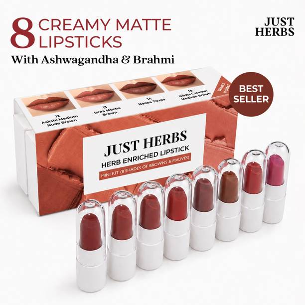 Just Herbs Herb Enriched Lipstick Kit | 8 Matte Brown & Mauve Shades for Women