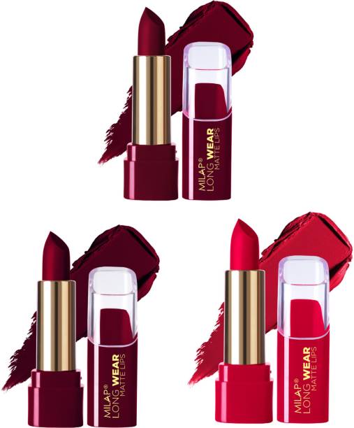 MILAP Long Wear Waterproof Matte Smudge Proof Lipstick Combo Set of 3