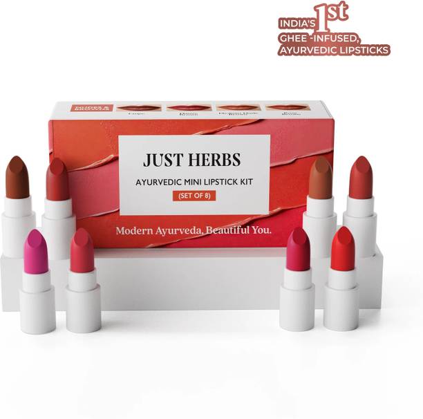 Just Herbs Ayurvedic Lipstick Micro-mini Kit|Kit of 8 Matte Lipsticks Travel-friendly -9.6g