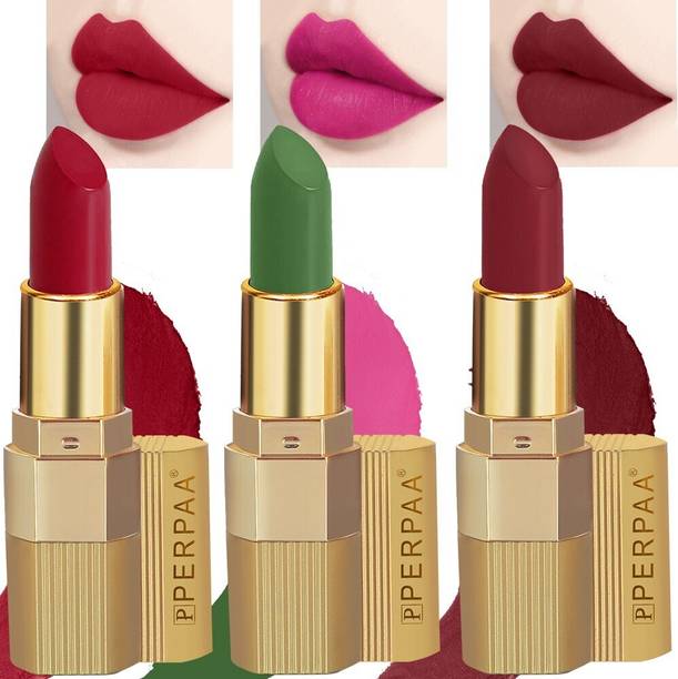 Perpaa Xpression Weightless Matte Waterproof Lipstick Enriched with Vitamin E One Stroke Application -Combo of 3 (5-8 Hrs Stay)